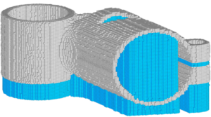 Vue du maillage voxel de la pièce utilisé pour la simulation de la fabrication par impression 3D de la pièce