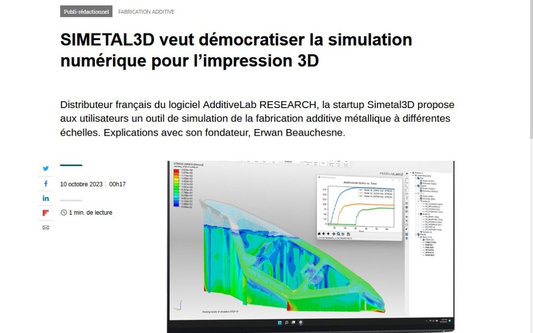 Simetal3D parmi la sélection de l’Usine Nouvelle des 12 acteurs reconnus de la fabrication additive en France